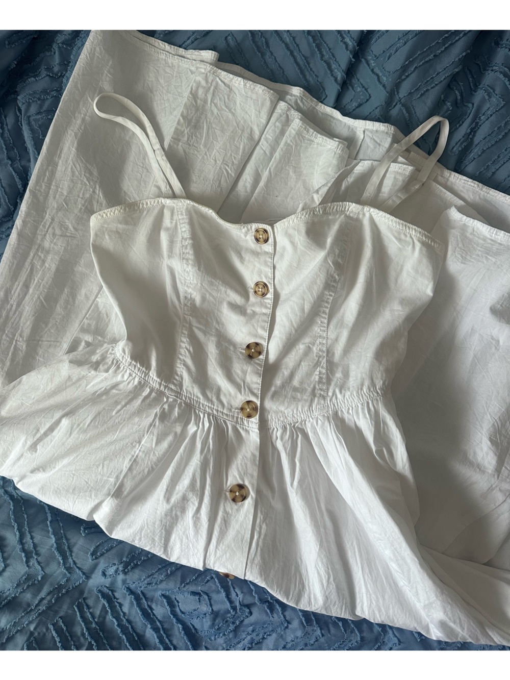 Free People White Button-Front Strappy Midi Dress